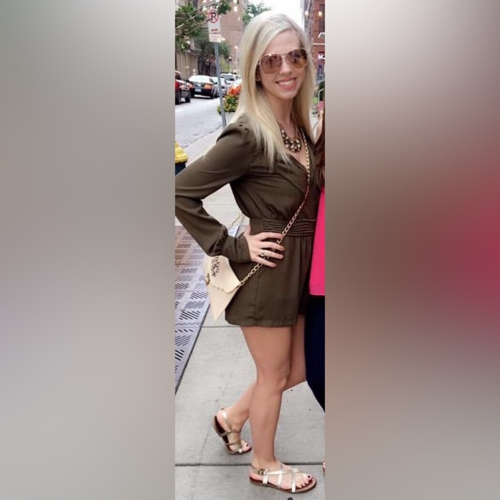 Long Sleeve Green Chiffon Romper